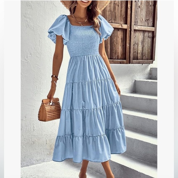 Dresses & Skirts - Puffy Short Sleeve Tiered Maxi Midi Event Dress
